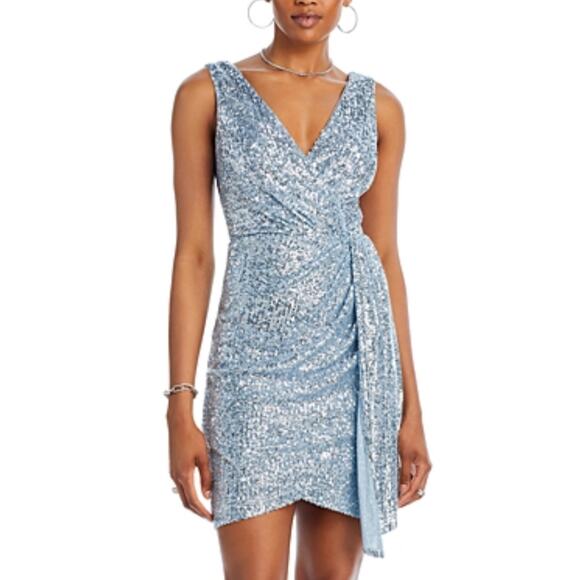 Eliza J Blue Sequined Cocktail Dress Size 16 Sleeveless V-Neck Mini Sheath - Picture 11 of 13